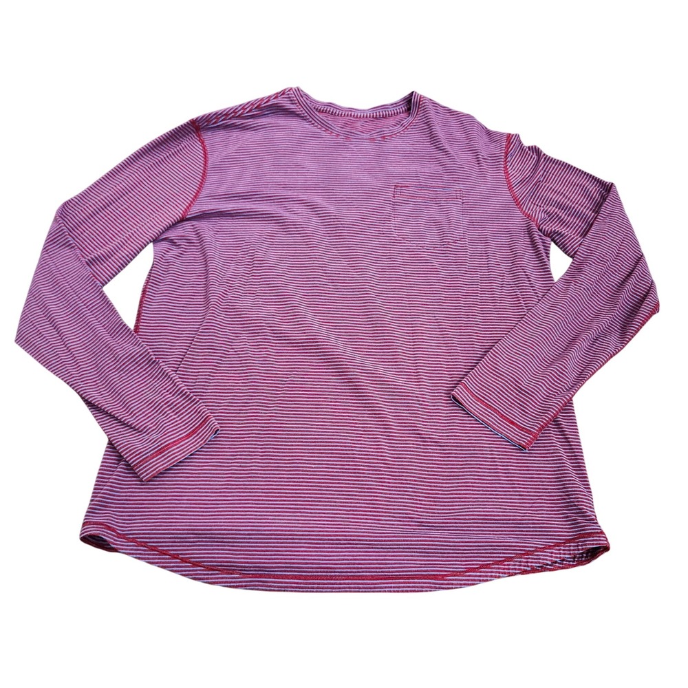 Lululemon Mens Long Sleeve Striped Crew Neck Pocket Tee Red Blue Athletic XL
